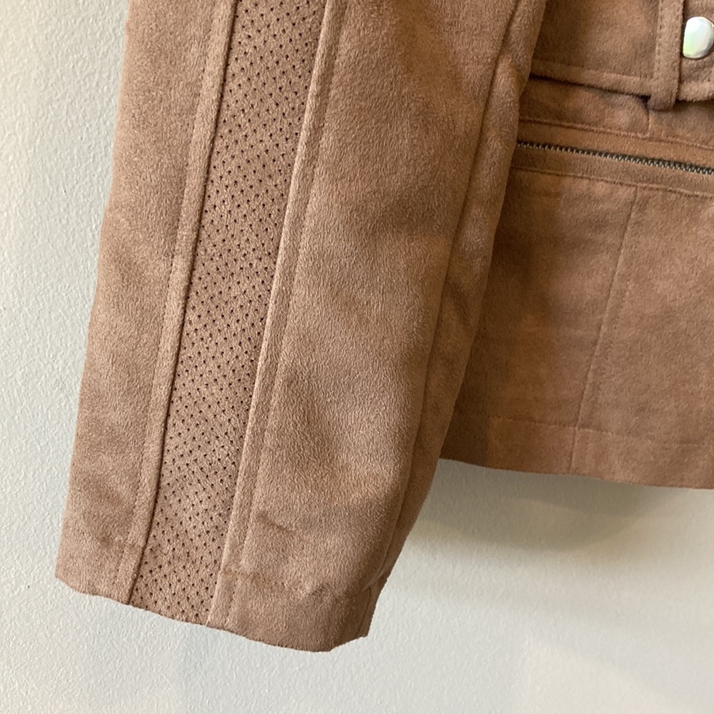Chico’s light brown faux suede Kinsley jacket moto size medium / 8 / 1 - Picture 6 of 13